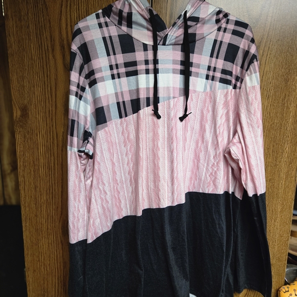 Pink And Black Plaid Lightweight Hoodie - Picture 1 of 4